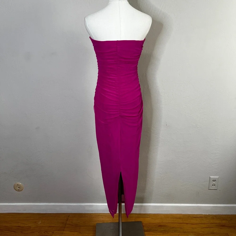 Lulus Strapless Ruched Mesh Maxi Dress Fuchsia‎ Pink Pull On Size Medium M